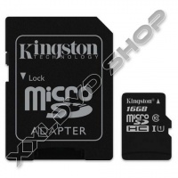 KINGSTON 16GB MICRO SDHC MEMÓRIAKÁRTYA UHS-I U1 CLASS 10 + ADAPTER (45/10 MB/S)
