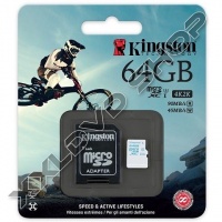 KINGSTON 64GB MICRO SDXC ACTION CARD MEMÓRIAKÁRTYA UHS-I CLASS U3 (90/45 MB/S) + ADAPTER